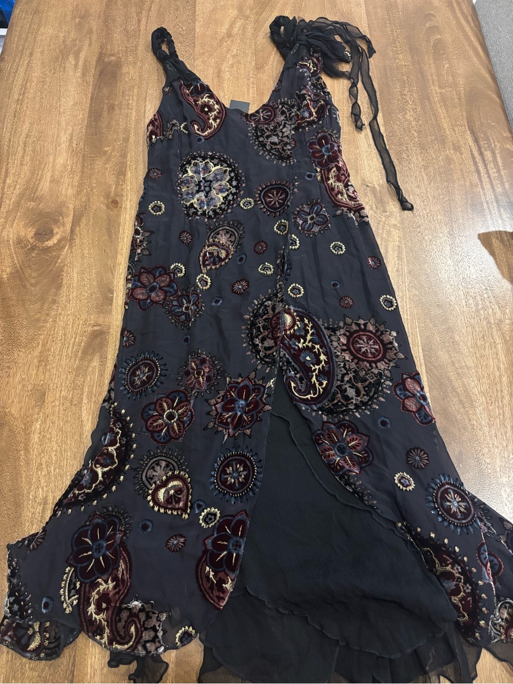 Embroidered Black Sheer Strap Dress - Picture 5 of 5